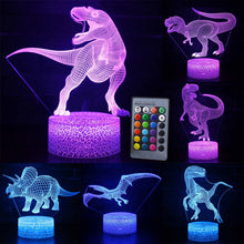 Laden Sie das Bild in den Galerie-Viewer, Dinosaurier Nachtlampe, Tischlampe, Nachtlicht mit Farbwechsel und 3D Effekt kaufen - Dinosaurier.store
