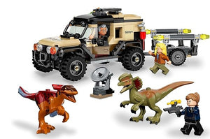 Jurassic World Pyroraptor & Dilophosaurus Transport, Dinosaurier-Spielzeug mit Off-Road-Spielzeugauto (303 Teile, kompatibel mit 76951)