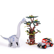 Langhals Dinosaurier mit Jeep und Riesenbaum Klemm-Baustein Spielzeug