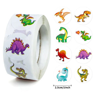 500 Stk. niedliche farbenfrohe Dino Sticker auf Rolle