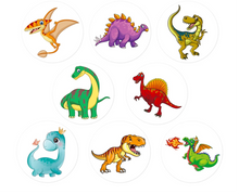 Laden Sie das Bild in den Galerie-Viewer, 500 Stk. niedliche farbenfrohe Dino Sticker auf Rolle