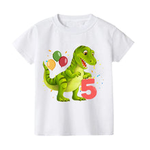 Laden Sie das Bild in den Galerie-Viewer, Süßes T-Rex Dinosaurier T-Shirt mit Jahreszahl für Kindergeburtstag