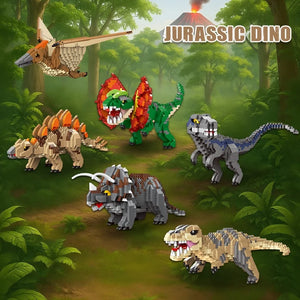 T-Rex, Pteranodon, Triceratops, Velociraptor Klemm-Baustein Spielzeug Dinos