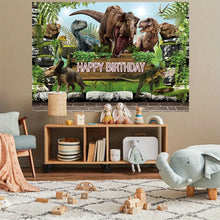 Laden Sie das Bild in den Galerie-Viewer, Jurassic World Dinosaurier Happy Birthday Kindergeburtstag Hintergrund Banner