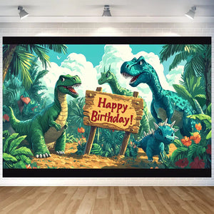 Fröhliche Dinosaurier Happy Birthday  Poster Banner (180x110cm)