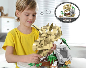 2-in-1 Dinosaurier Fossil Klemm-Baustein Spielzeug mit 714 Bausteinen