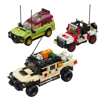 3er Set Jurassic World Jeep, Explorer Klemm-Bausein Spielzeug (1632 Teile)