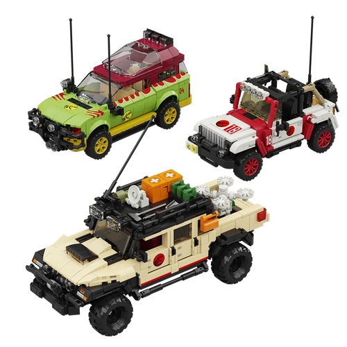 3er Set Jurassic World Jeep, Explorer Klemm-Bausein Spielzeug (1632 Teile)