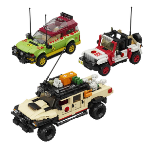 3er Set Jurassic World Jeep, Explorer Klemm-Bausein Spielzeug (1632 Teile)