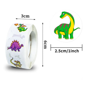 500 Stk. niedliche farbenfrohe Dino Sticker auf Rolle
