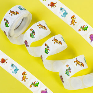 500 Stk. niedliche farbenfrohe Dino Sticker auf Rolle
