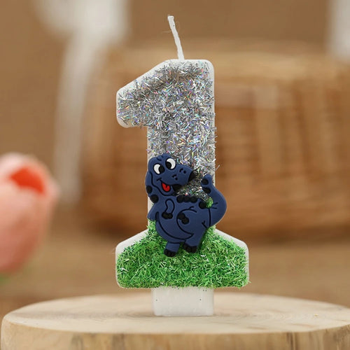 Dinosaurier Glitter Jahreszahl Kerze für Geburtstag, Torte, Kuchen etc.