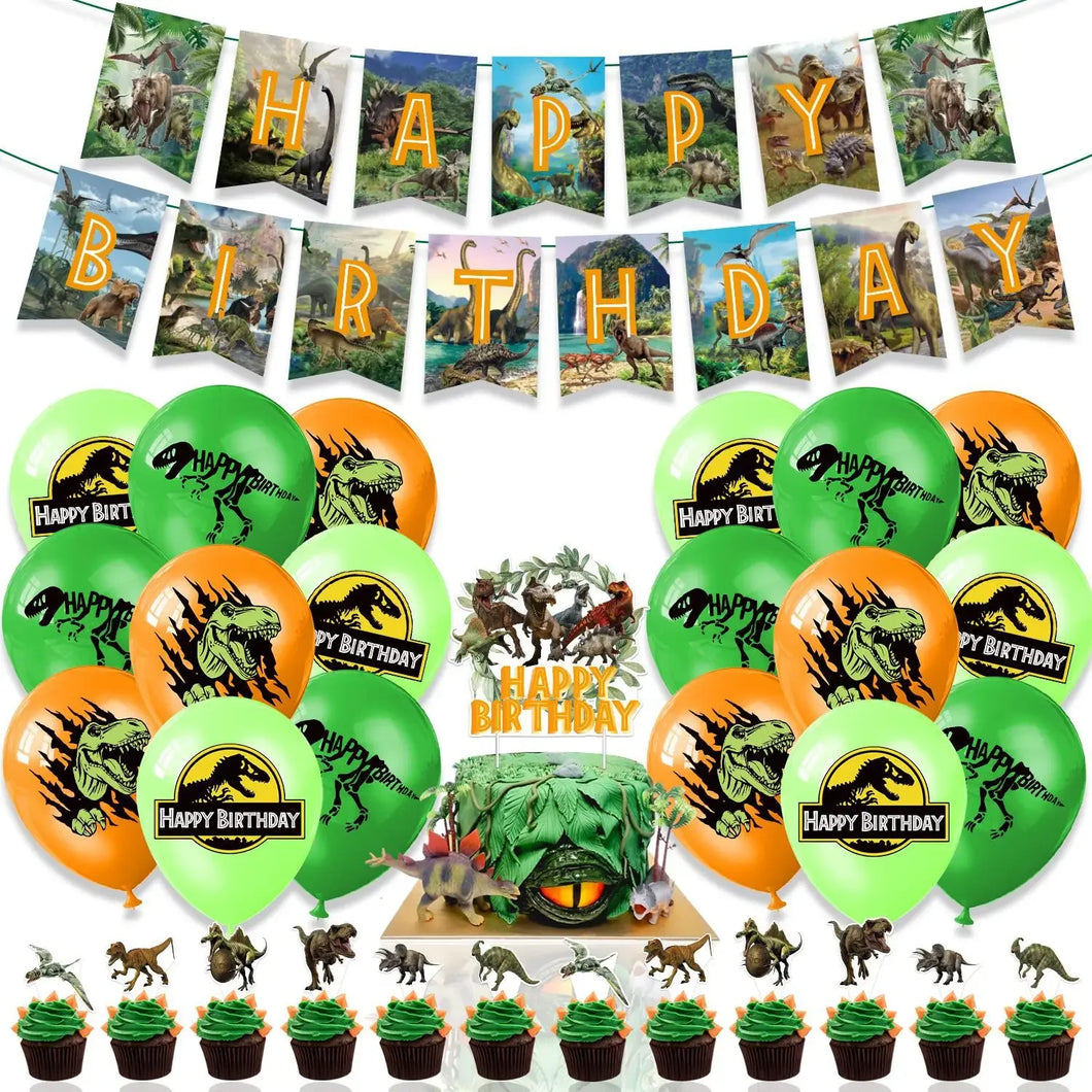 Happy Birthday Dinosaurier Deko Set mit Ballons, Kuchen Topper, Banner etc.