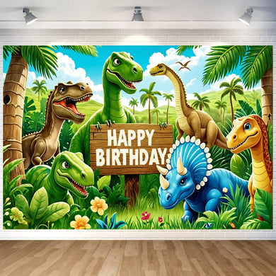 Fröhliche Dinosaurier Happy Birthday  Poster Banner (180x110cm)