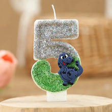 Laden Sie das Bild in den Galerie-Viewer, Dinosaurier Glitter Jahreszahl Kerze für Geburtstag, Torte, Kuchen etc.
