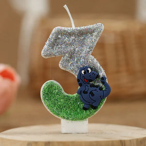 Dinosaurier Glitter Jahreszahl Kerze für Geburtstag, Torte, Kuchen etc.