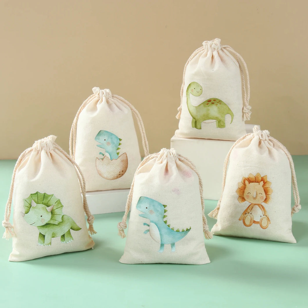 6 Stk. Dinosaurier Stofftaschen für Feier, Geburtstag etc.