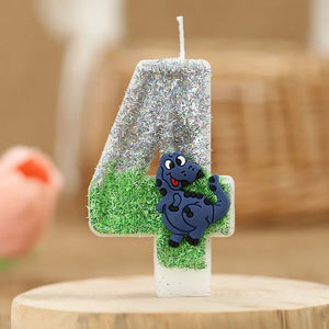 Dinosaurier Glitter Jahreszahl Kerze für Geburtstag, Torte, Kuchen etc.