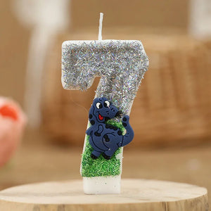 Dinosaurier Glitter Jahreszahl Kerze für Geburtstag, Torte, Kuchen etc.