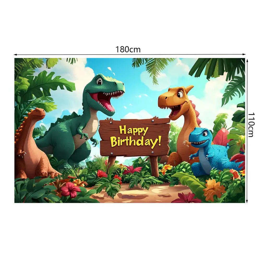 Fröhliche Dinosaurier Happy Birthday  Poster Banner (180x110cm)