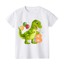 Laden Sie das Bild in den Galerie-Viewer, Süßes T-Rex Dinosaurier T-Shirt mit Jahreszahl für Kindergeburtstag