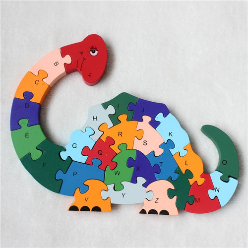 Niedliches Dinosaurier Holz Puzzle mit ABC zum lernen kaufen - Dinosaurier.store