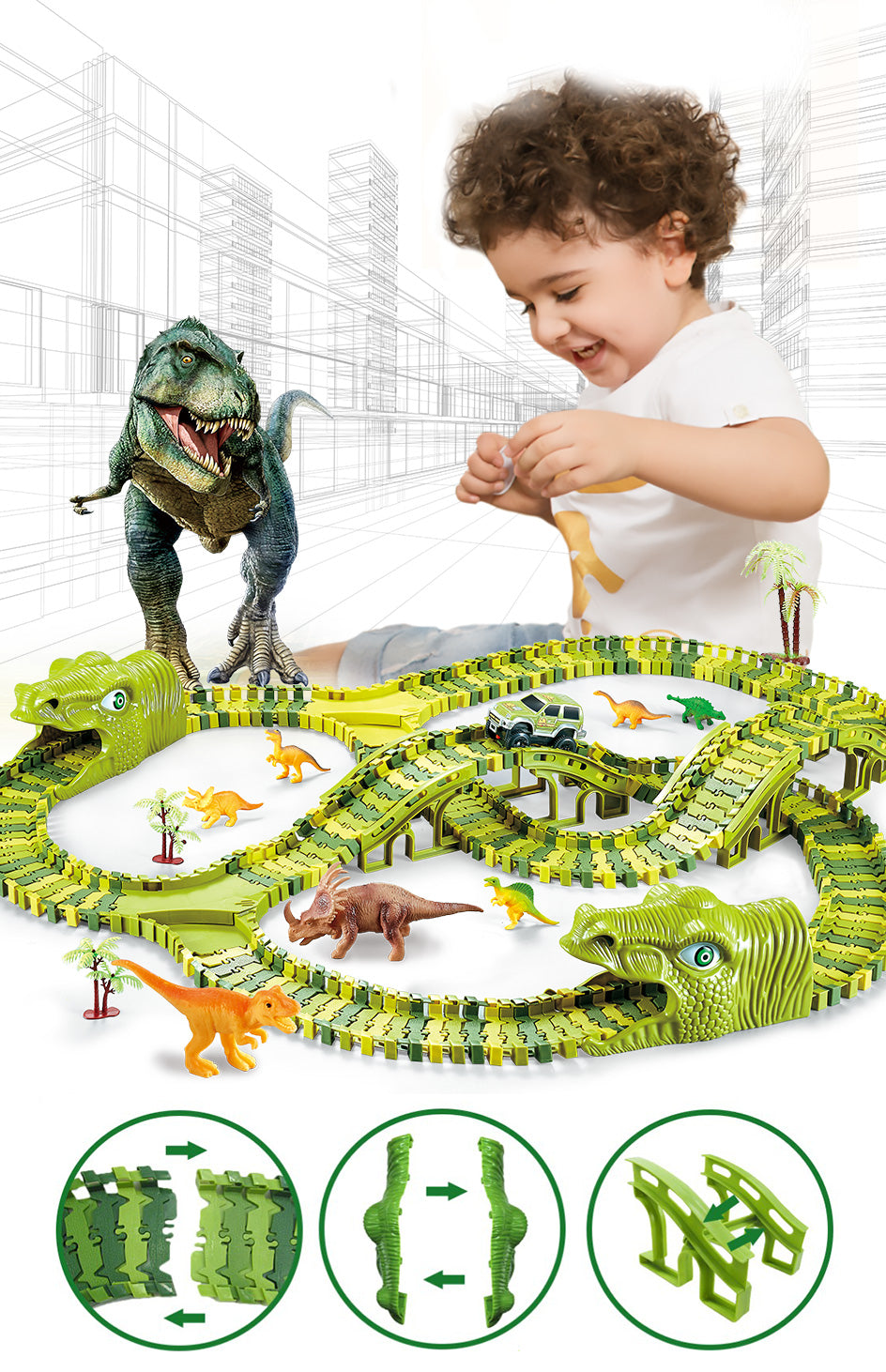 289 Stück Rennstrecke Dinosaurier Spielzeuge Flexible