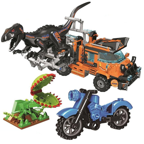 Dinosaurier Spielzeug Set mit Truck, Dino, Motorrad und Pflanze (551 Teile) kaufen - Dinosaurier.store