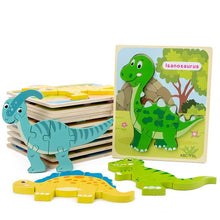 Laden Sie das Bild in den Galerie-Viewer, 6 Stk. Niedliche Dinosaurier Holz Puzzle für Kinder kaufen - Dinosaurier.store