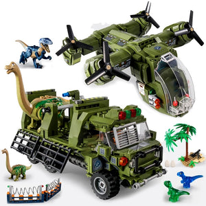 Dino Transport Truck und Helikopter Klemm-Baustein Set mit 1510 Teilen kaufen - Dinosaurier.store