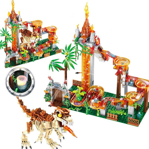 Technic Bausatz Dino Murmelbahn mit Dinosaurier, Licht und Geräusche, 539 Teile kaufen - Dinosaurier.store