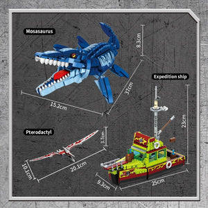 Jurassic Park Mosasaurus Dino mit Boot Baustein Set (888 Teile) kaufen - Dinosaurier.store